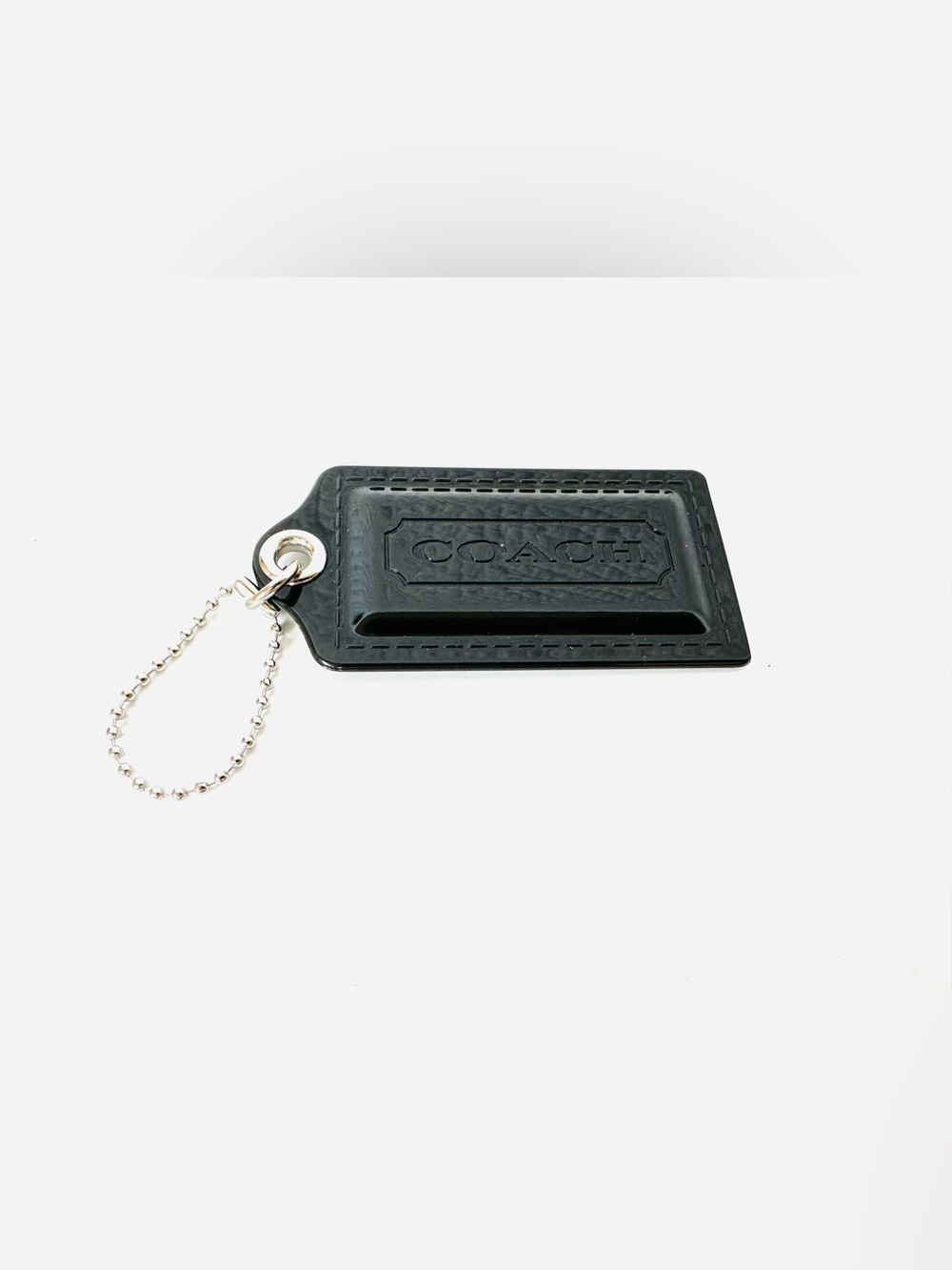 Coach Black Embossed Leather Card Holder Key Tag